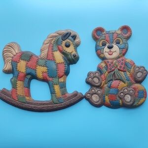 Vintage Foamcraft Patchwork Rocking Horse and Teddy Bear Wall Decor